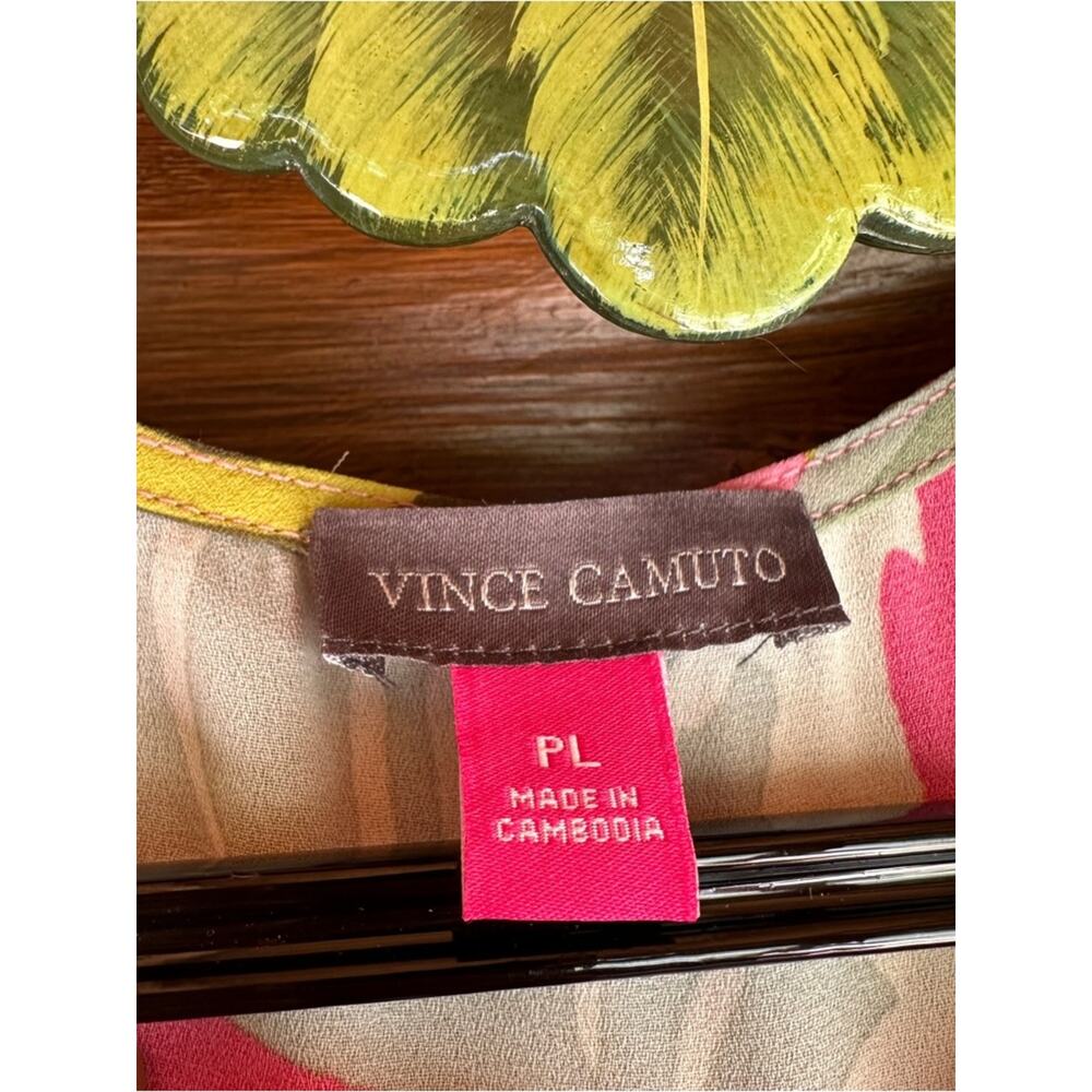 Vince Camuto Pink & Lime Green Tropical V-Neck Camisole - Picture 2 of 6